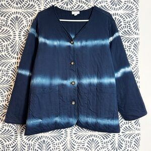 J. Jill Pure Jill Cotton Quilted Blue Tie Dye Button Front Jacket Boho Hippie